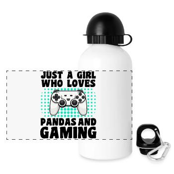 Gamer and Pandas Video Games and Eco-Friendly Adventure - Panoramic Thermal Bottle with Lid 500 ml - white - Front