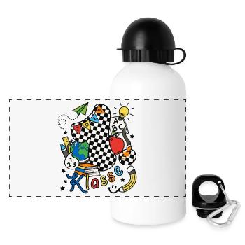Schulkind 2025 Einschulung erste Klasse Doodle - Panorama Trinkflasche mit Deckel 500 ml - Weiß - Vorne