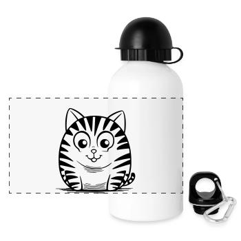 Funny cat as vector illustration - Panoramic Thermal Bottle with Lid 500 ml - white - Front
