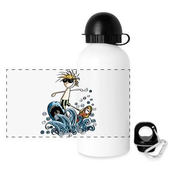 Cooler Power Surfer - Comic - Panorama Trinkflasche mit Deckel 500 ml - Weiß - Vorne