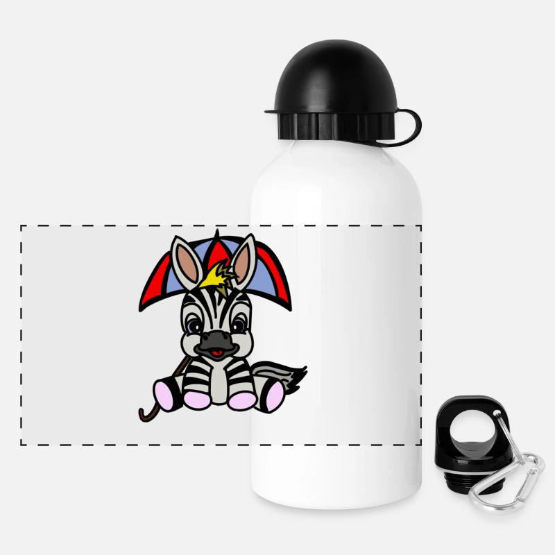 Zebra unter Regenschirm Cartoon - Panorama Trinkflasche mit Deckel 500 ml - Weiß