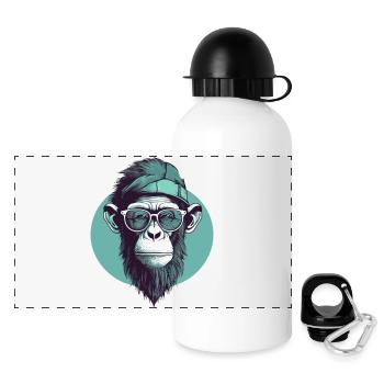 Cooler Hipster Affe mit Brille und Cap - Panorama Trinkflasche mit Deckel 500 ml - Weiß - Vorne