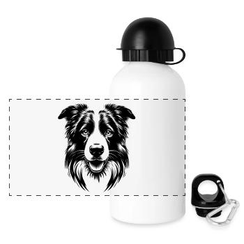 Border Collie | Grinsendes Hundegesicht - Panorama Trinkflasche mit Deckel 500 ml - Weiß - Vorne