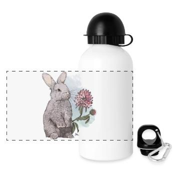Veganuary 2024 Kaninchen - Panorama Trinkflasche mit Deckel 500 ml - Weiß - Vorne