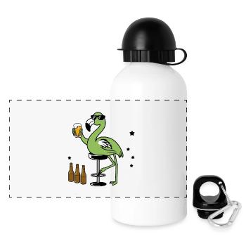 Lustiger grüner Flamingo - Panorama Trinkflasche mit Deckel 500 ml - Weiß - Vorne
