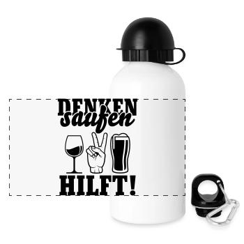 Saufen hilft - Panorama Trinkflasche mit Deckel 500 ml - Weiß - Vorne