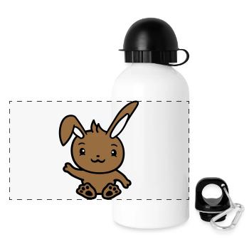 Hase winkt freundlich Begrüßung Hand winken Hallo - Panorama Trinkflasche mit Deckel 500 ml - Weiß - Vorne