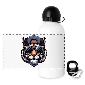 Cool Tiger – Streetstyle mit Biss - Panorama Trinkflasche mit Deckel 500 ml - Weiß - Vorne