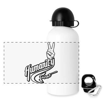Menschlichkeit zuerst | Wahres Friedenssymbol - Panorama Trinkflasche mit Deckel 500 ml - Weiß - Vorne