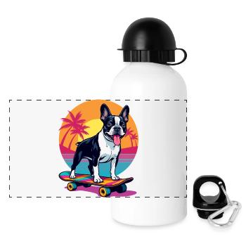 Skater Bulldogge - Panorama Trinkflasche mit Deckel 500 ml - Weiß - Vorne
