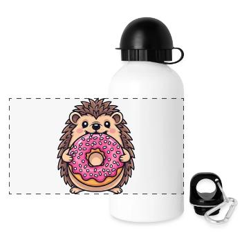 Süßer Igel mit Donut Cartoon Nachtisch Zuckerware - Panorama Trinkflasche mit Deckel 500 ml - Weiß - Vorne