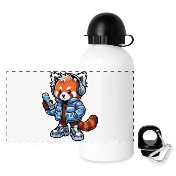 Roter Panda mit Kopfhörern 90er - Panorama Trinkflasche mit Deckel 500 ml - Weiß - Vorne