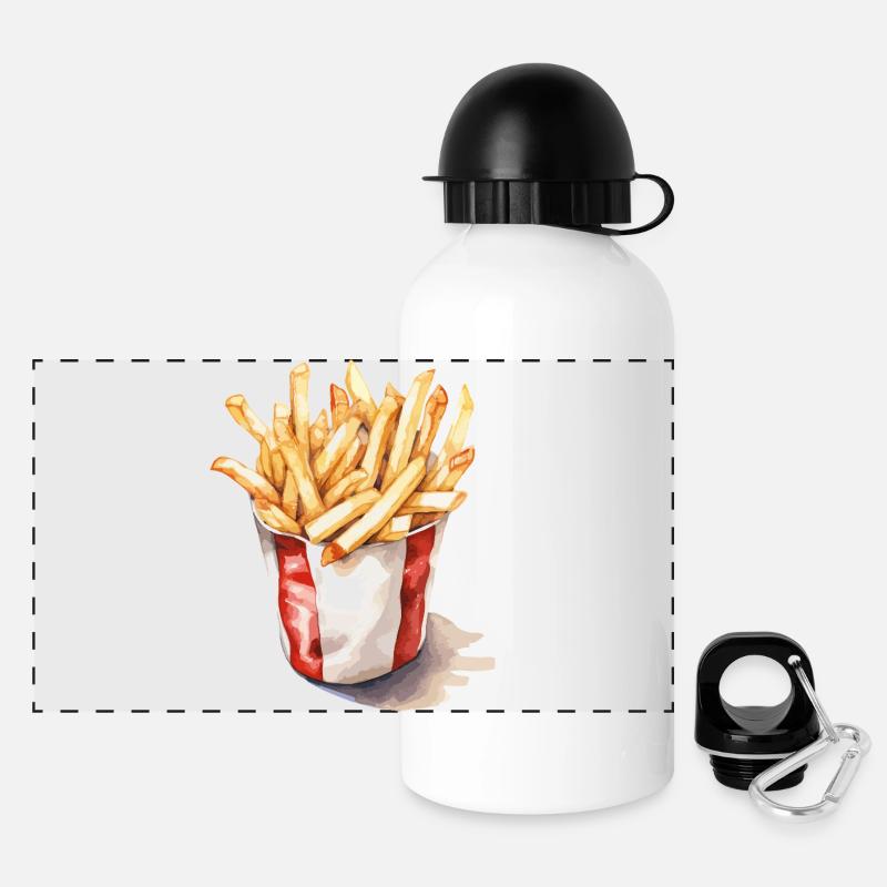 French Fries Art Illustration - Panoramic Thermal Bottle with Lid 500 ml - white