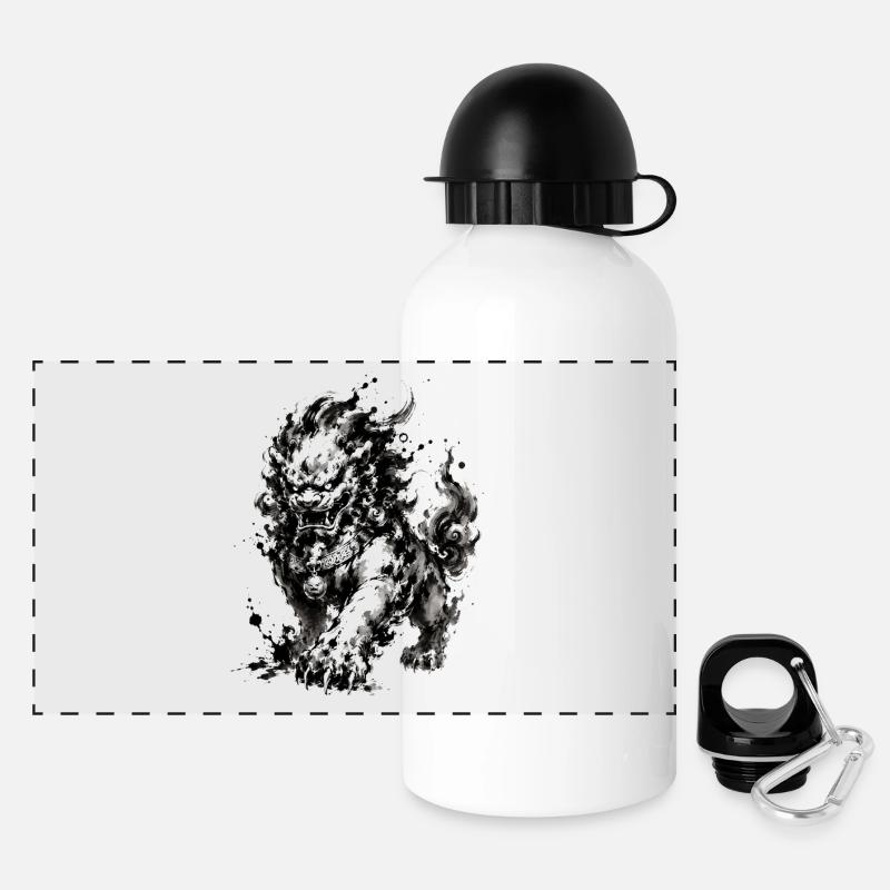Ink Foo Dog Wächter - Panorama Trinkflasche mit Deckel 500 ml - Weiß