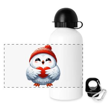Schneeeule Herz Liebe Valentinstag Design - Panorama Trinkflasche mit Deckel 500 ml - Weiß - Vorne