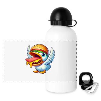 Drôle de canard avec un hamburger sur la tête - Gourde panoramique avec couvercle 500 ml - blanc - Devant