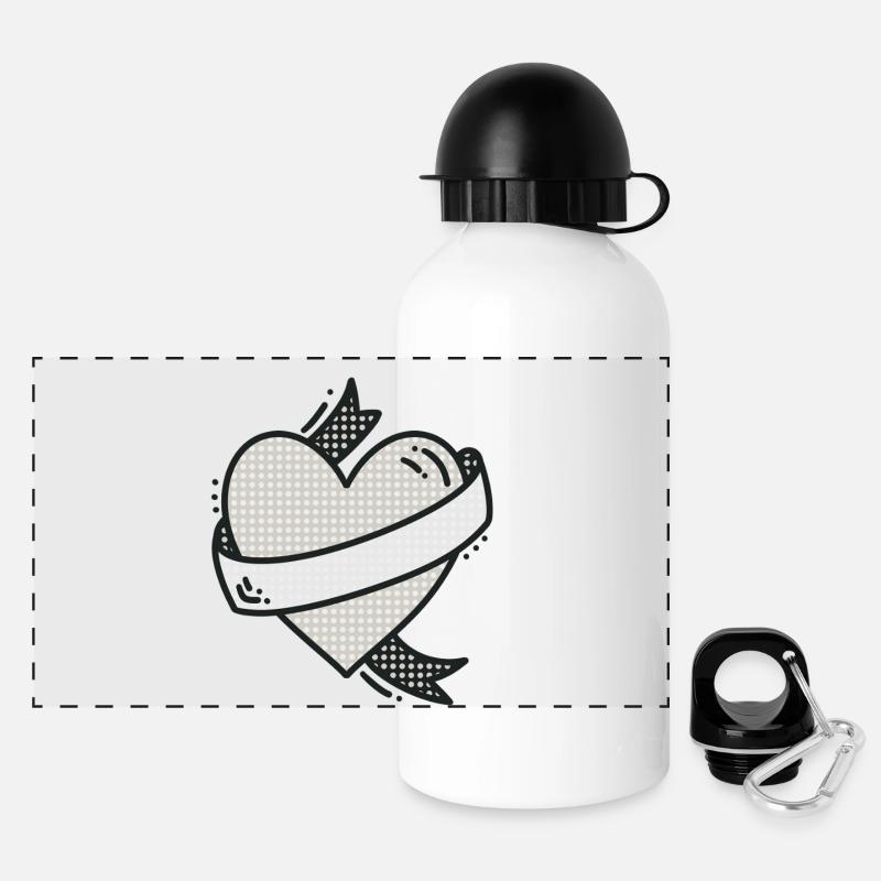 Heart / Tattoo / Banner / Comic / Love / Dots - Panoramic Thermal Bottle with Lid 500 ml - white