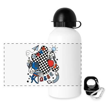 Schulkind 2025 Einschulung erste Klasse Doodle - Panorama Trinkflasche mit Deckel 500 ml - Weiß - Vorne