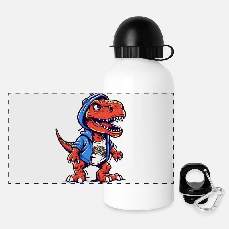 Dino in Hoodie mit Coolem Blick - Panorama Trinkflasche mit Deckel 500 ml - Weiß