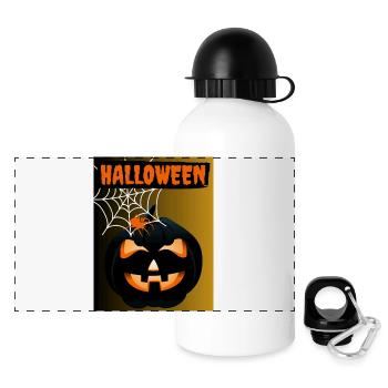 Leuchtender Kürbis Halloween - Panorama Trinkflasche mit Deckel 500 ml - Weiß - Vorne