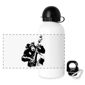 Monkey Orchestra Double Bass StreetArt Banksy Style - Panoramic Thermal Bottle with Lid 500 ml - white - Front