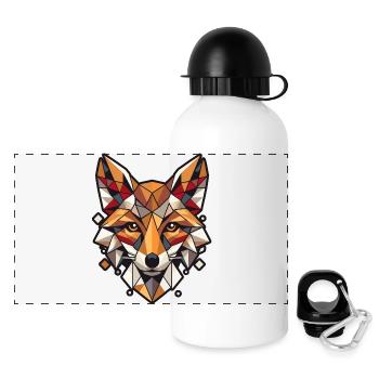 Bunter, geometrischer Fuchskopf- Polygonen Motiv - Panorama Trinkflasche mit Deckel 500 ml - Weiß - Vorne