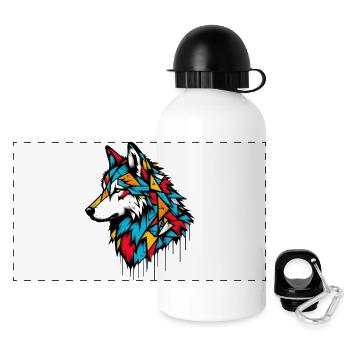 Wolf - Panorama Trinkflasche mit Deckel 500 ml - Weiß - Vorne