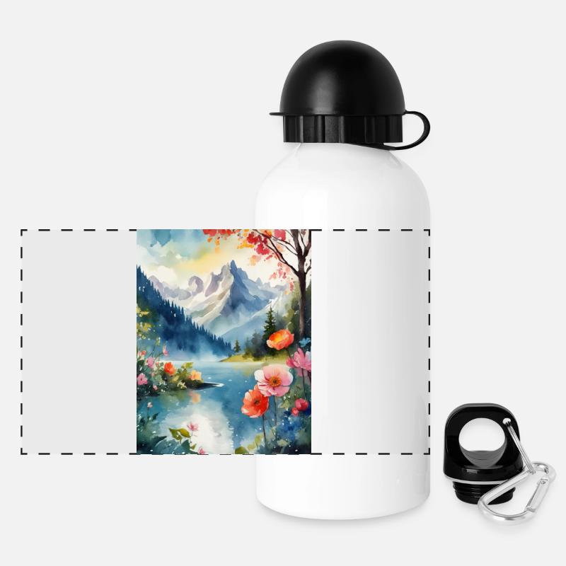 Berglandschaft - Panorama Trinkflasche mit Deckel 500 ml - Weiß