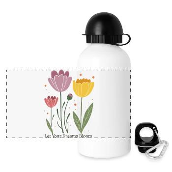 Vintage- trifft modernes Design – Stilvolle Blumen - Panorama Trinkflasche mit Deckel 500 ml - Weiß - Vorne
