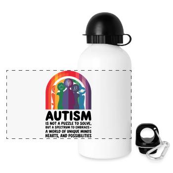 Neurodiversität umarmen - Autismus-Spektrum - Panorama Trinkflasche mit Deckel 500 ml - Weiß - Vorne