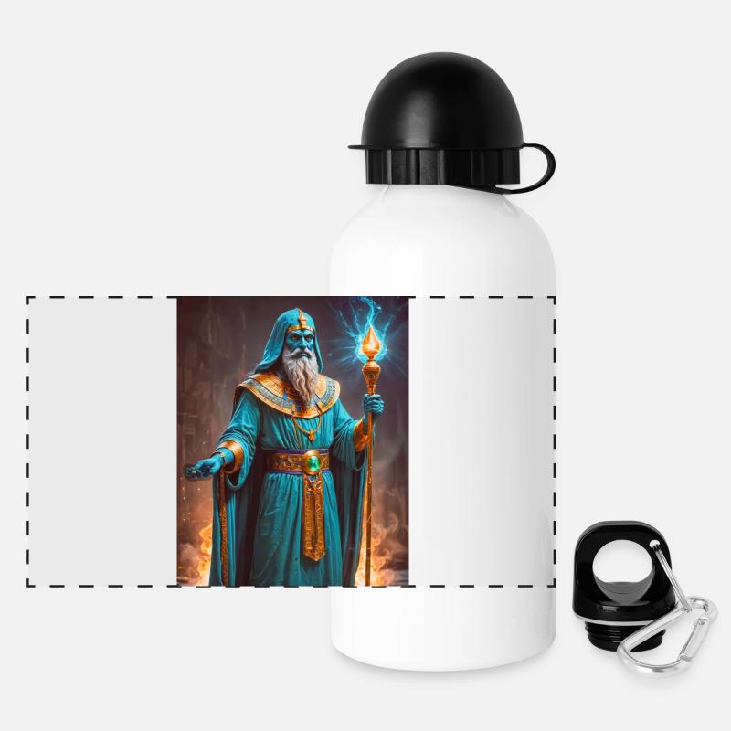 Ptah, blue-skinned god, holding a scepter - Panoramic Thermal Bottle with Lid 500 ml - white