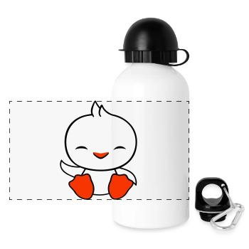 Ente sitzt freundlich glücklich Begrüßung Winken - Panorama Trinkflasche mit Deckel 500 ml - Weiß - Vorne