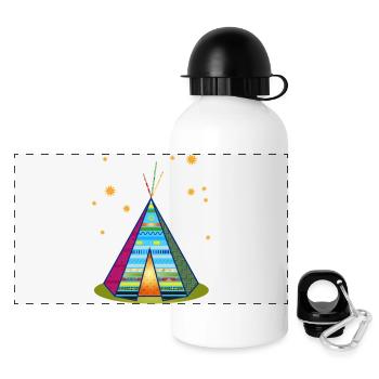 Buntes Tipi-Zelt – Fantasievolles Muster - Panorama Trinkflasche mit Deckel 500 ml - Weiß - Vorne