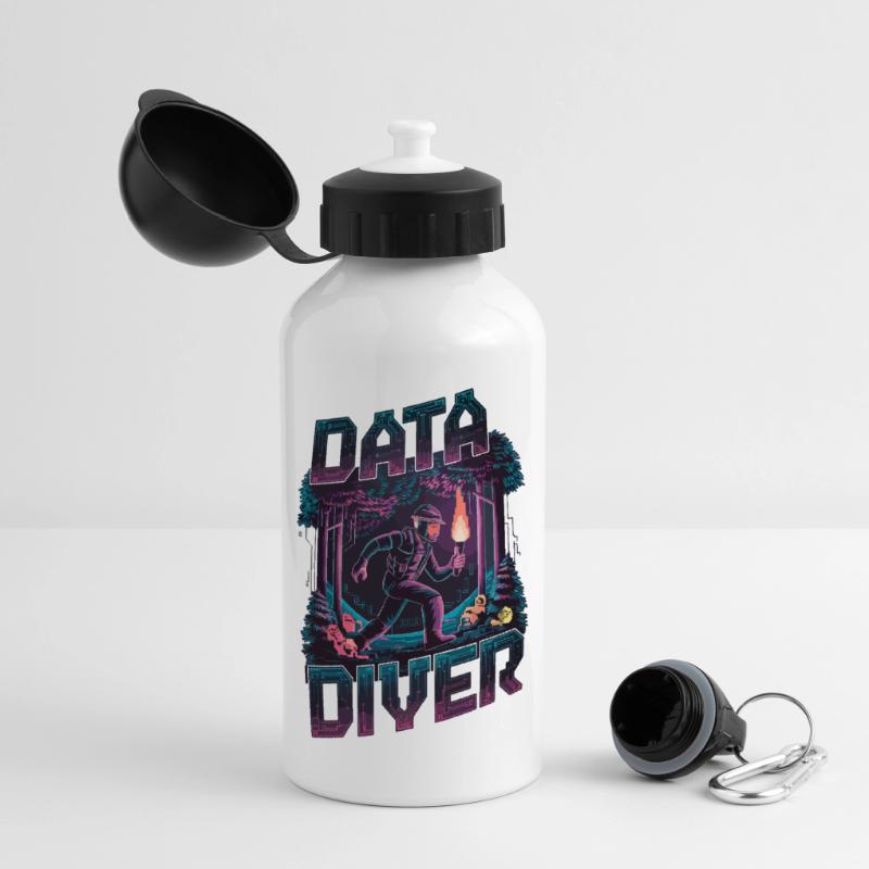 Data Diver Cyber Explorer Rétro Tech Artwork Gourde panoramique avec couvercle 500 ml