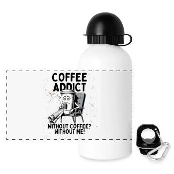 Coffee Addict – Ohne Kaffee ohne mich - Panorama Trinkflasche mit Deckel 500 ml - Weiß - Vorne