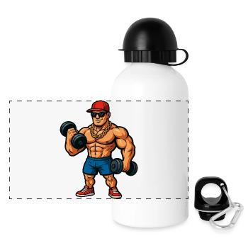Bodybuilder with gold chain and dumbbells - Panoramic Thermal Bottle with Lid 500 ml - white - Front