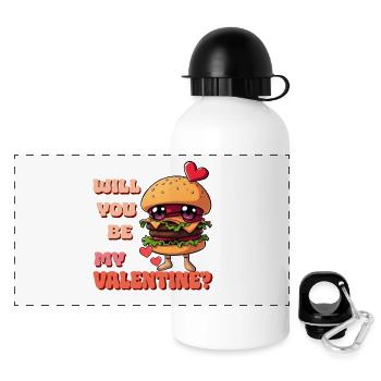 Valentinstag Burger - Will you be my Valentine - Panorama Trinkflasche mit Deckel 500 ml - Weiß - Vorne