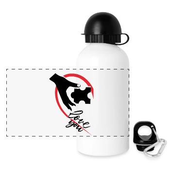 Hand holding a puzzle half of a heart - Panoramic Thermal Bottle with Lid 500 ml - white - Front