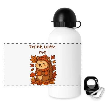 Autumn Hedgehog Cocoa Drinking Warm Leaves Design - Panoramic Thermal Bottle with Lid 500 ml - white - Front