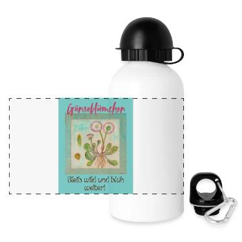 Gänseblümchen Wildblumen Print - Panorama Trinkflasche mit Deckel 500 ml - Weiß - Vorne