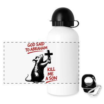 Ratte mit Kreuz Bibel-Satire - Panorama Trinkflasche mit Deckel 500 ml - Weiß - Vorne