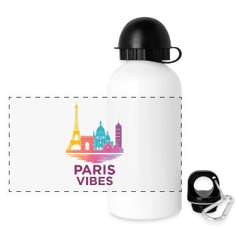 Paris Vibes Farbverlauf Skyline - Panorama Trinkflasche mit Deckel 500 ml - Weiß - Vorne