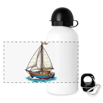 Sailboat Nautical Illustration - Panoramic Thermal Bottle with Lid 500 ml - white - Front