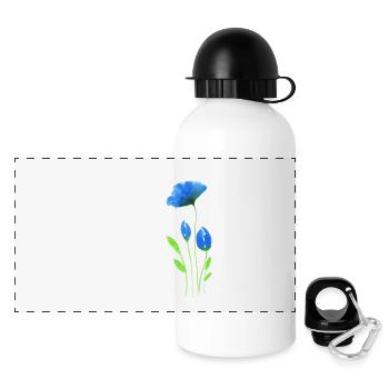 Blauer Blumen in moderner Watercolor Optik - Panorama Trinkflasche mit Deckel 500 ml - Weiß - Vorne
