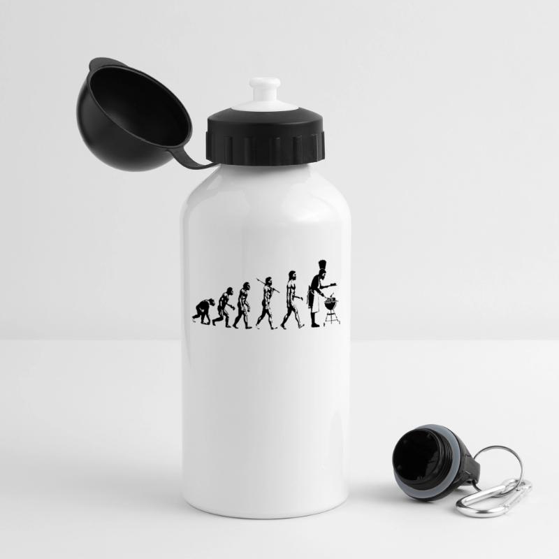 Evolution grillen Fleisch Witz Spaß Mann Geschenk Panorama Trinkflasche mit Deckel 500 ml