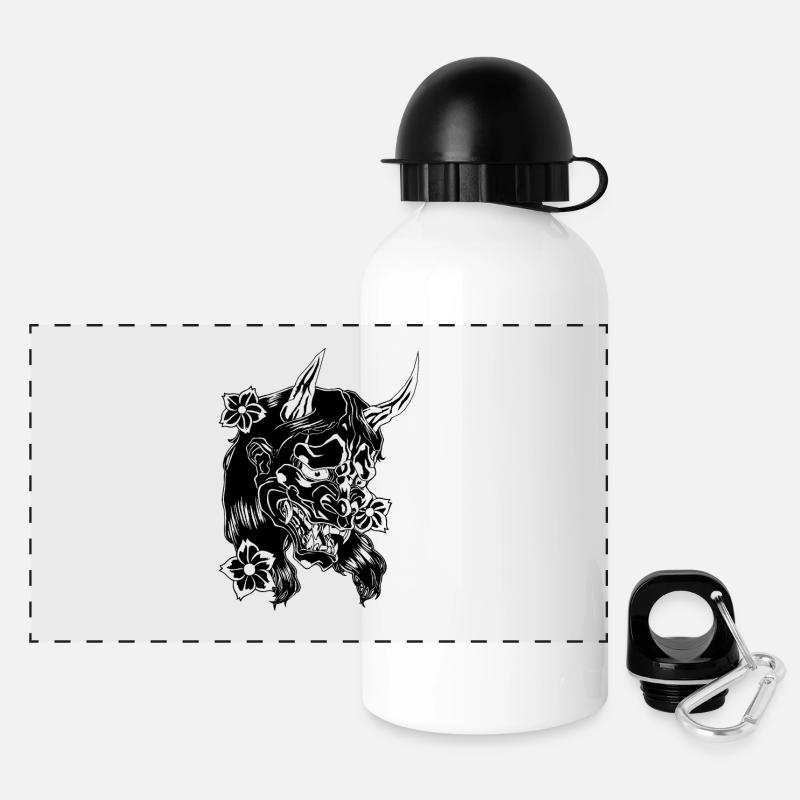 Devil with flowers black - Panoramic Thermal Bottle with Lid 500 ml - white