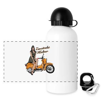 Simson Schwalbe KR51 Vintage Retro Verkehrsorange - Panorama Trinkflasche mit Deckel 500 ml - Weiß - Vorne