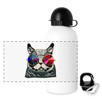 Coole Katze Geschenkidee - Panorama Trinkflasche mit Deckel 500 ml - Weiß - Vorne
