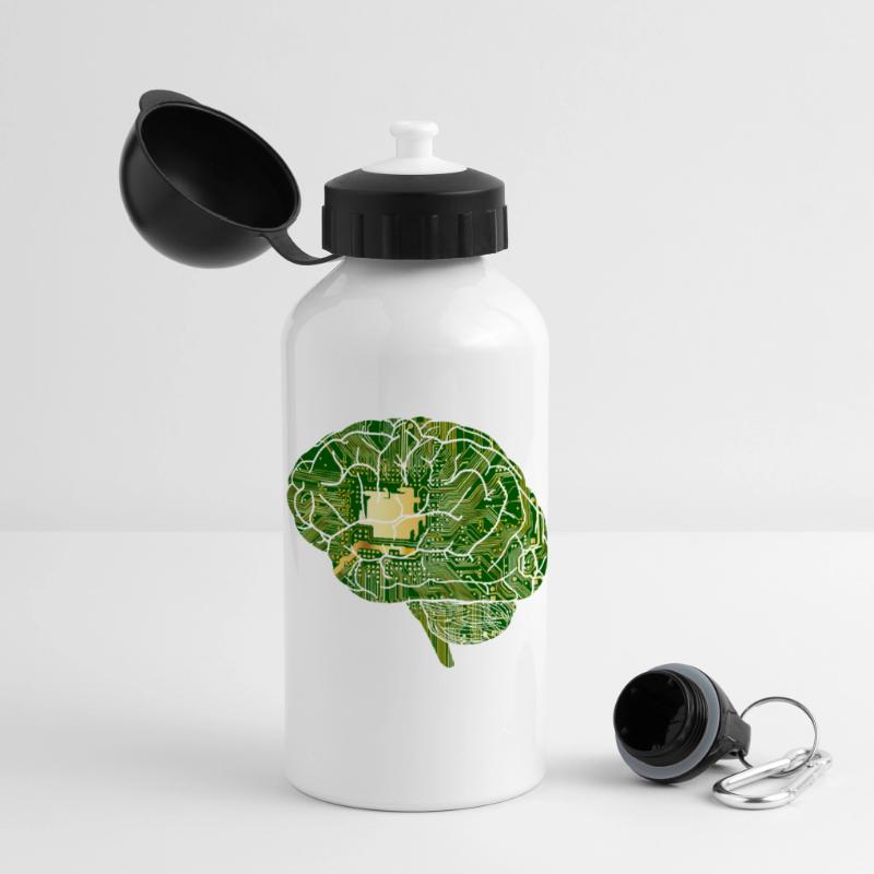 Gehirn - Computerchip - Chip - Computer Panorama Trinkflasche mit Deckel 500 ml