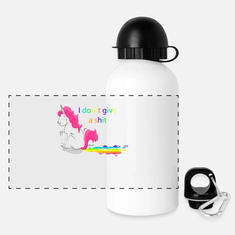 Unicorn Einhorn i don't give a shit - Panorama Trinkflasche mit Deckel 500 ml - Weiß